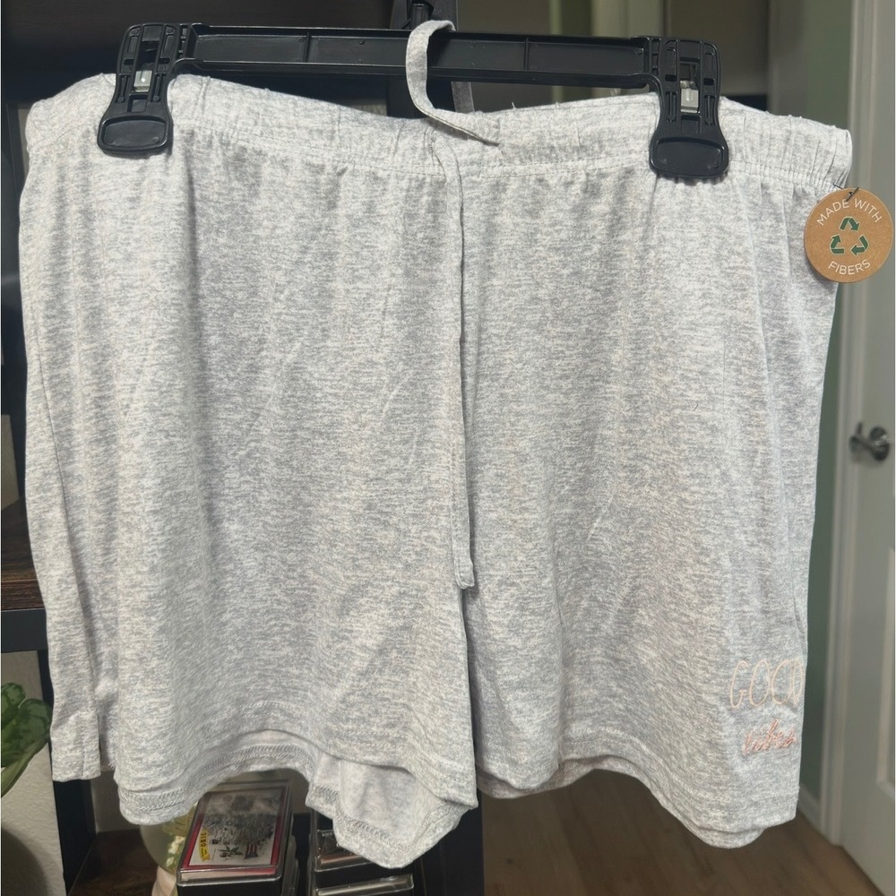 Rae Dunn Women XL Gray Pajama Shorts 2 Pack Leopard & plain gray Good Vibes New